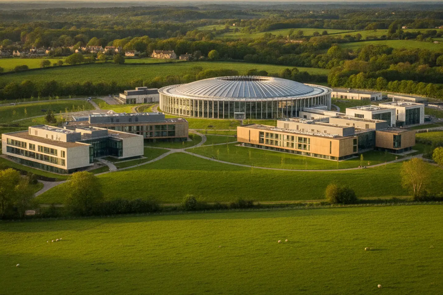 Research campus buildings in the Oxfordshire countryside